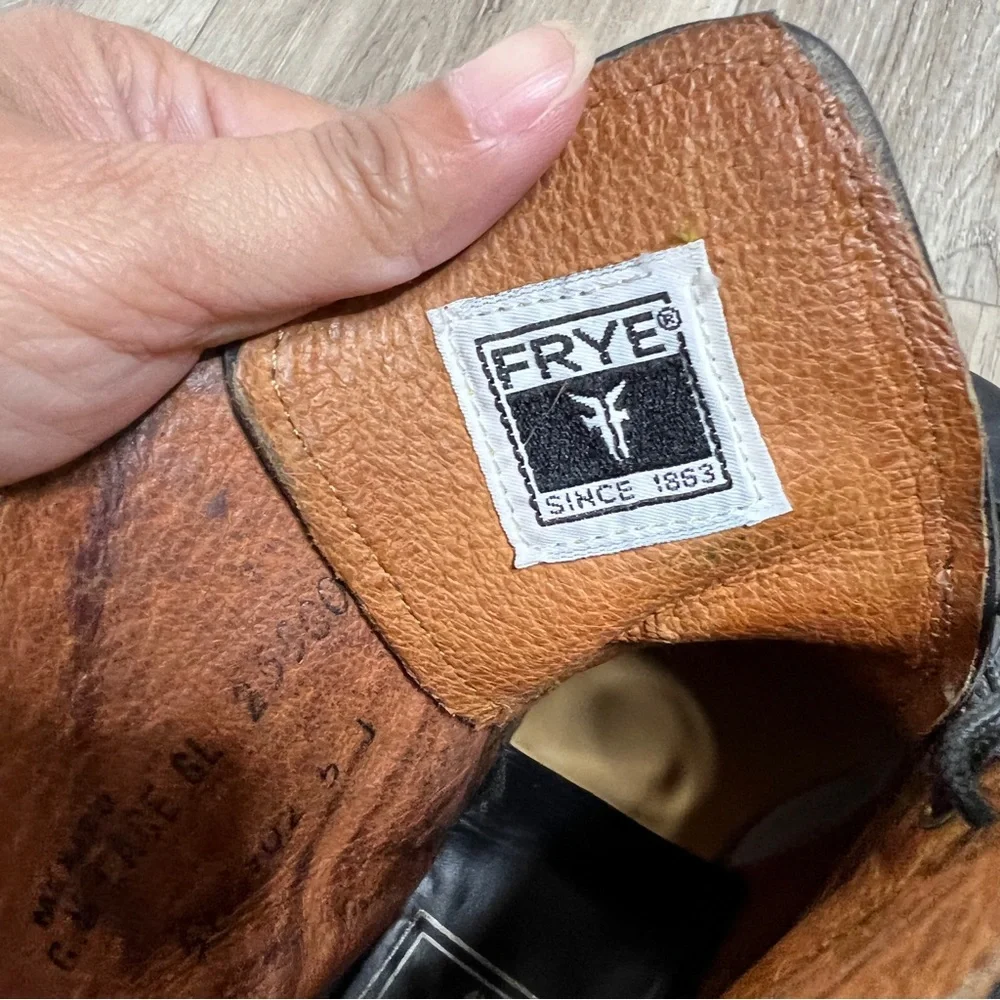 FRYE Combat Black Leather Lace Up Booties Boots Size 5.5 - Picture 12 of 16